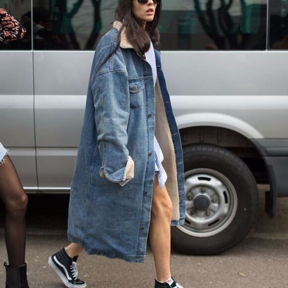 OAK + FORT Sherpa Lined Denim Coat - XS/S - Picture 2 of 5